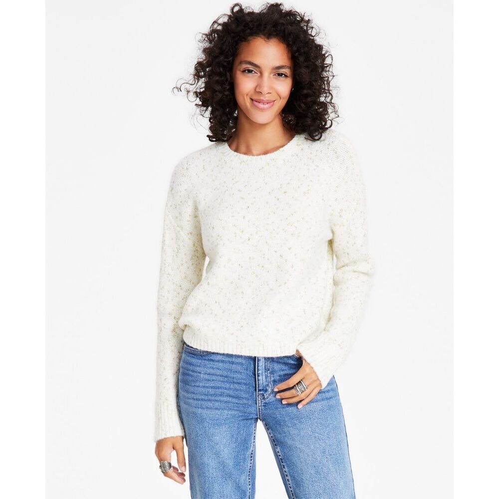 Calvin Klein Jeans Women's Crewneck Long-Sleeve Lurex Sweater - Mascarpone / Gol